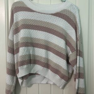 Hollister Striped Crew Neck Sweater - White, Cream, Tan